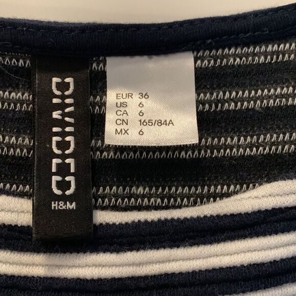 H&m Sleeveless Navy Blue And White Horizontal Stripe A-line Dress Stretchy - Picture 8 of 11